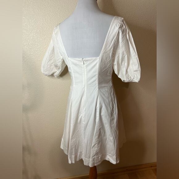 STAUD Laeila White Fit & Flare Short Puff Sleeves Mini Dress 10 - Picture 7 of 10